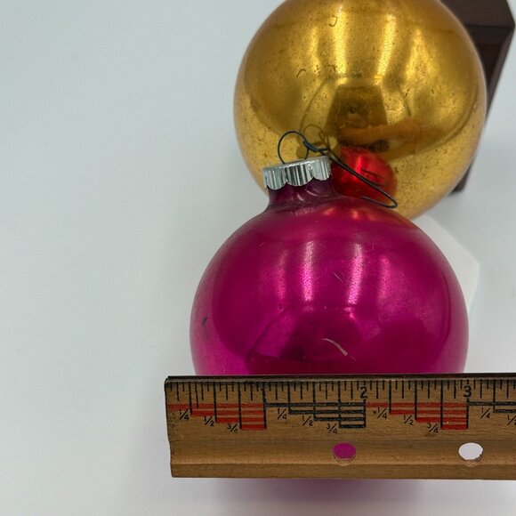 2 Vintage Shiny Brite Glass Christmas Ornaments Red and Gold 3" - Picture 11 of 16